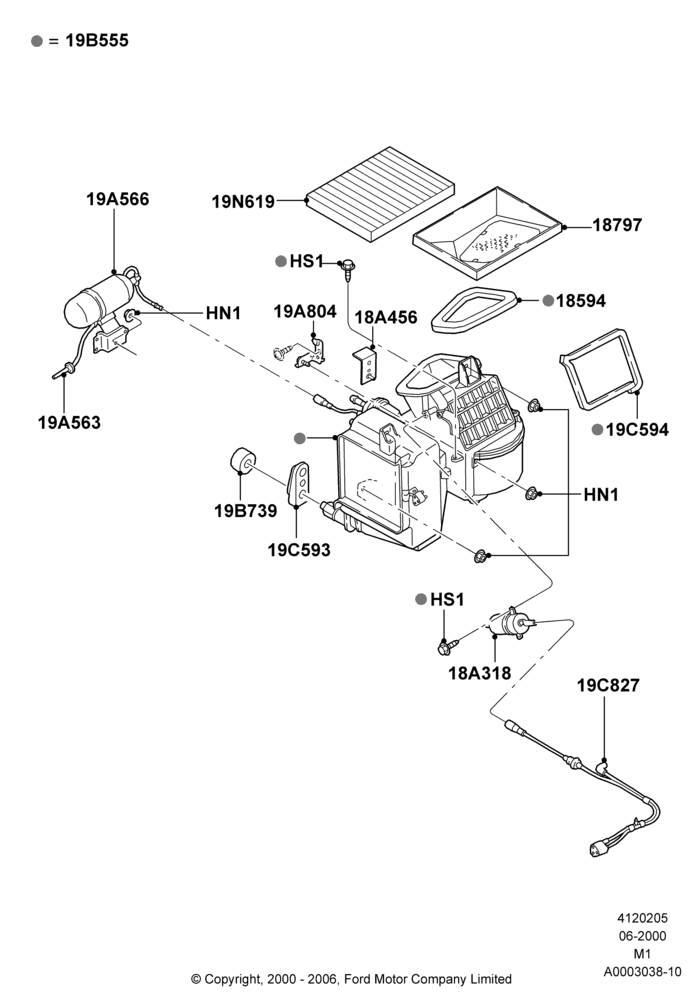05B - Heater/Air Cond.External Components, All LHD Territories, Manual Air Conditioning, Evaporator And Blower Main Unit Assembly; 12/JUN/2000-22/DEC/2003