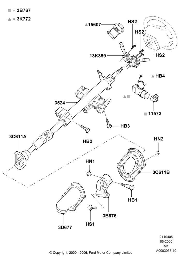 05A - Steering Column, All LHD Territories; 12/JUN/2000-22/DEC/2003
