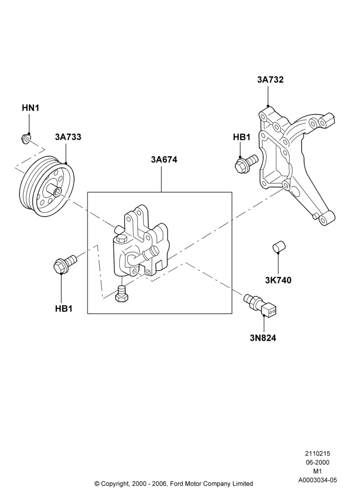 15A - Power Steering Pump Mounting, Zetec 2.0 16V EFI; 12/JUN/2000-22/DEC/2003