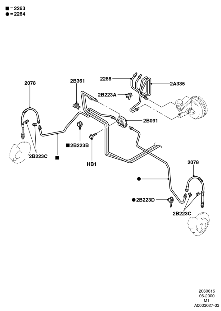 15A - FRONT BRAKE LINES, All LHD Territories, Less Anti-Lock Braking System; 12/JUN/2000-01/MAY/2006