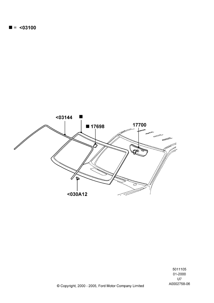 05A - Windshield/Inside Rear View Mirror, Production Installed; 31/JAN/2000-09/MAY/2003