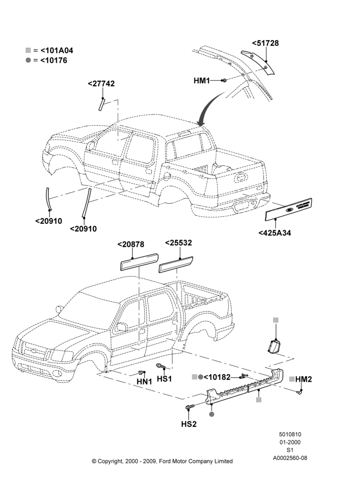 10A - Body Mouldings; 31/JAN/2000-20/AUG/2001