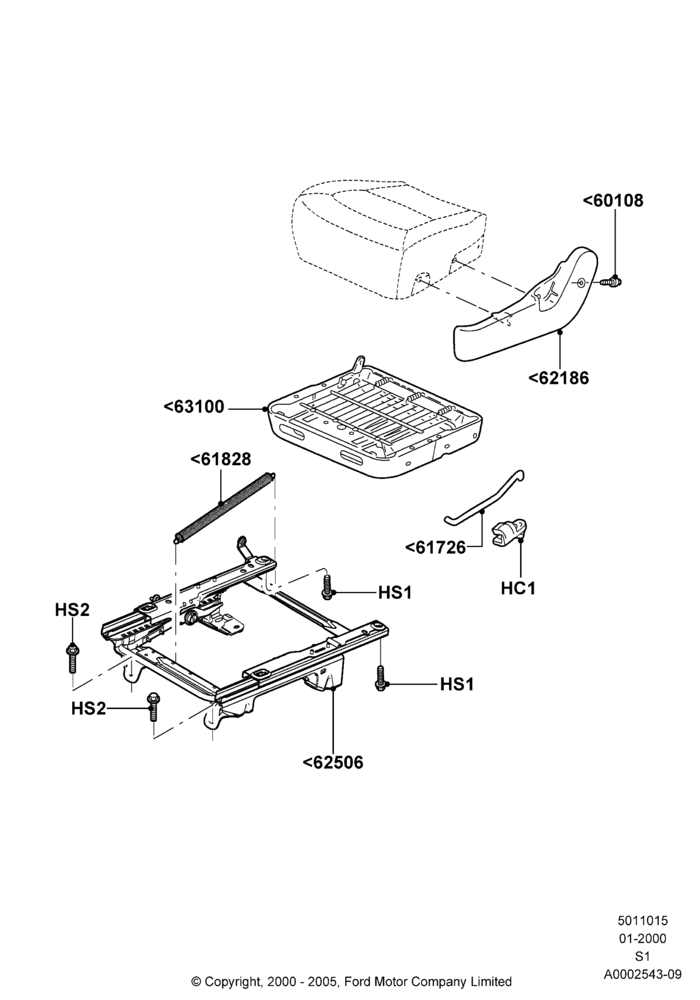 15A - Front Seat Base, With High Back Front Seats; 31/JAN/2000-19/AUG/2002