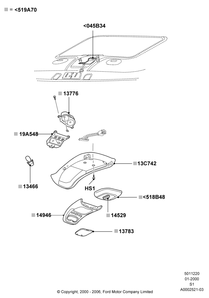20B - Console - Overhead, With Electric Slide Sunroof; 31/JAN/2000-30/JUN/2005