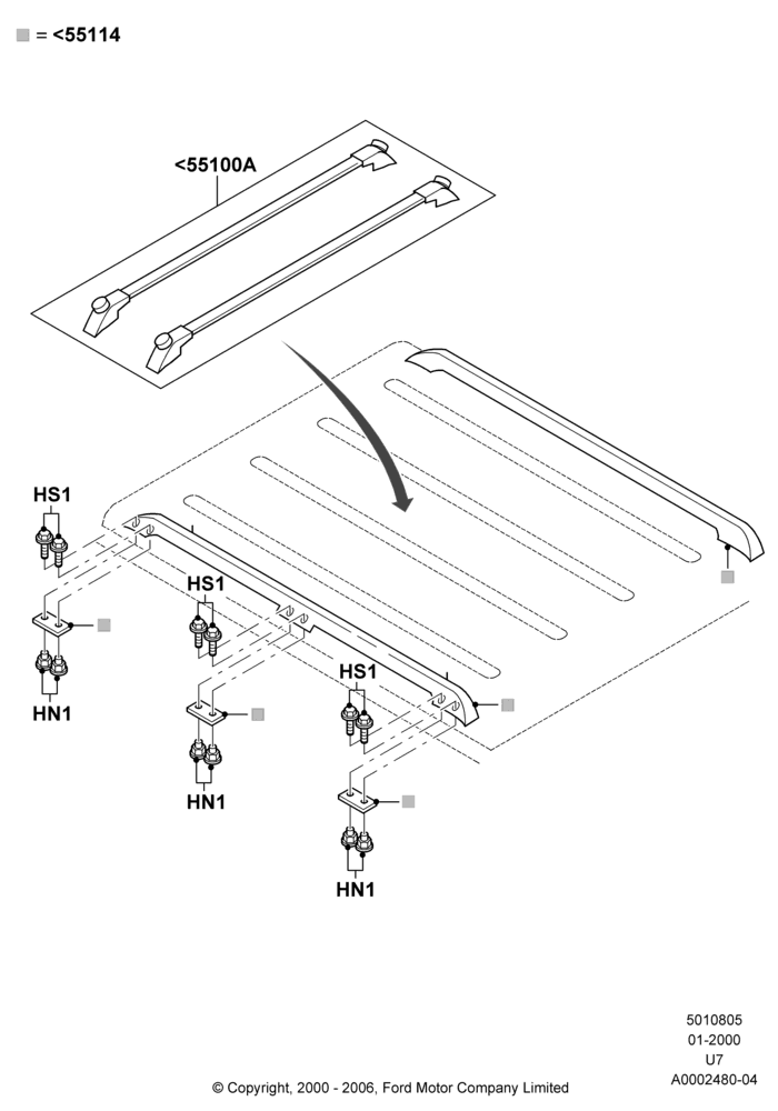 05A - Roof Rack Systems, Production Installed; 31/JAN/2000-09/MAY/2003