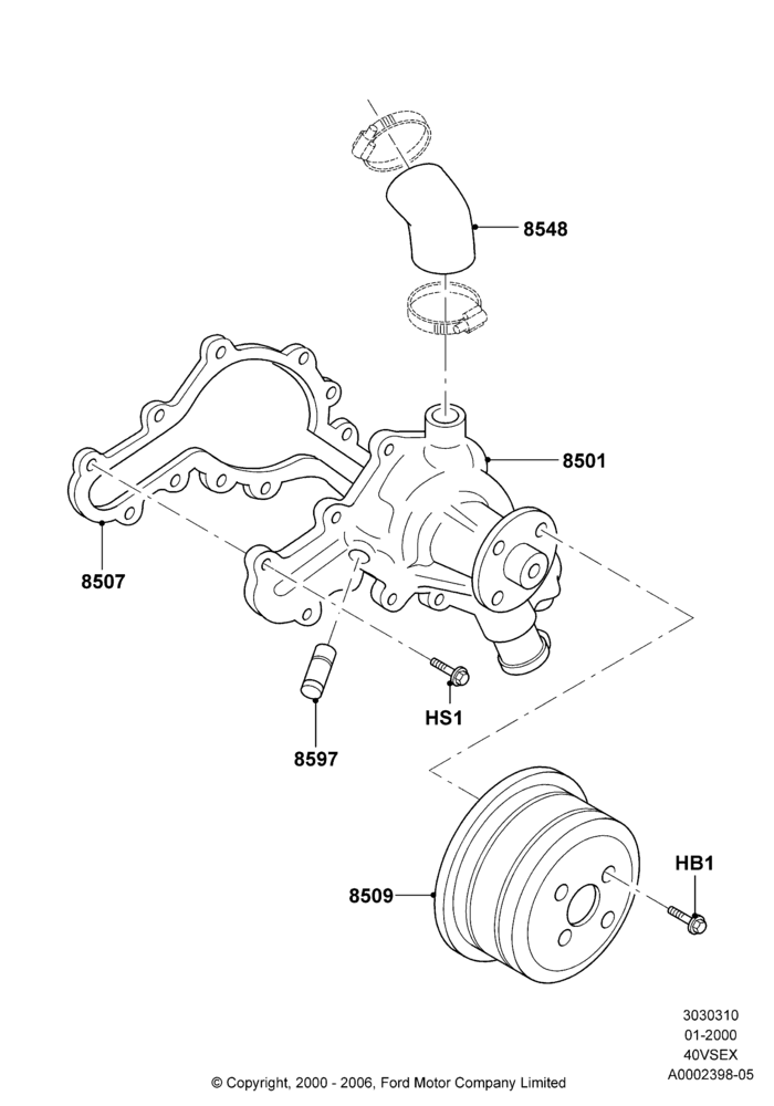 Water Pump, 4.0L V6 12V SOHC EFI