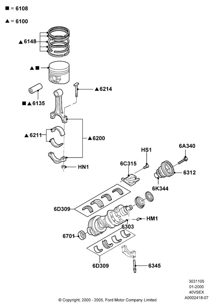 05A - Crankshaft/Pistons and Bearings, 4.0L V6 12V SOHC EFI; 31/JAN/2000-30/JUN/2005