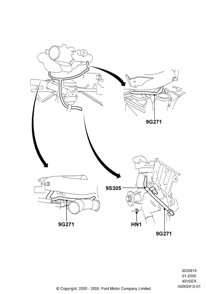 15A - Emission Control - Valves/Hoses, 4.0L V6 12V SOHC EFI, FUEL VAPOR RETURN HOSE ROUTING; 31/JAN/2000-24/JUL/2000