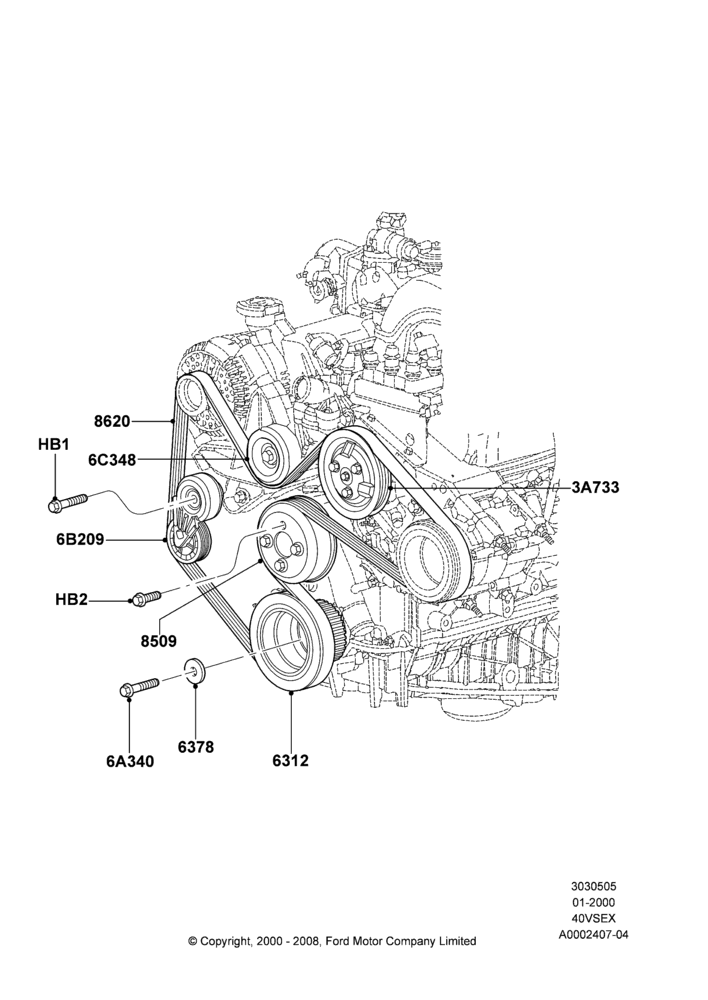 Pulleys and Drive Belts, 4.0L V6 12V SOHC EFI