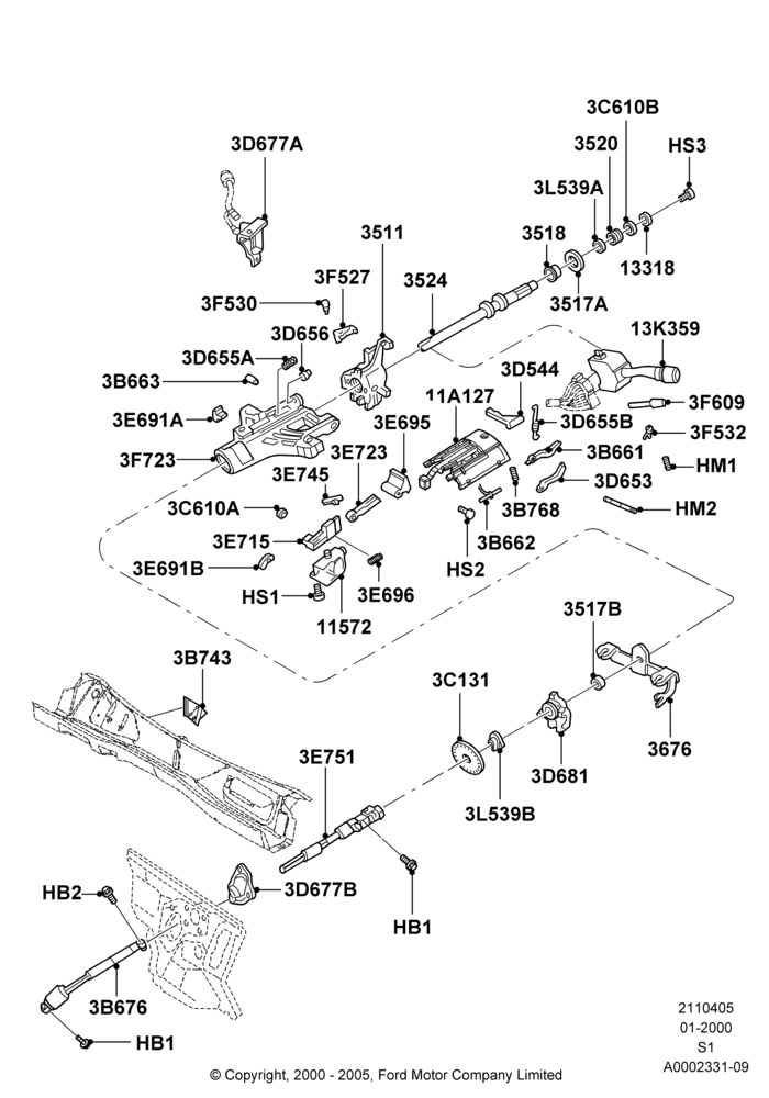 05B - Steering Column, With Tilt Steering Wheel; 31/JAN/2000-30/JUN/2005