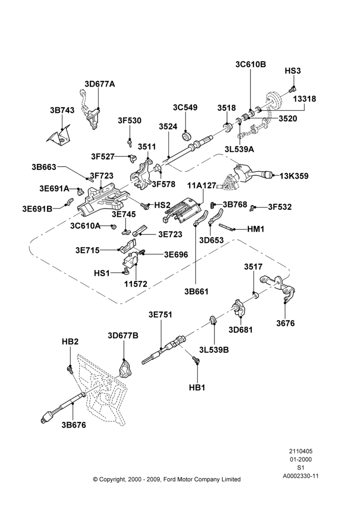 05A - Steering Column, With Fixed Steering Column; 31/JAN/2000-30/JUN/2005