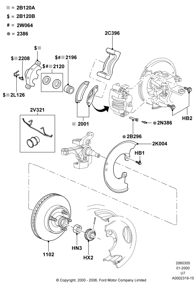 05A - Front Brake Discs and Calipers, 2WD; 31/JAN/2000-09/MAY/2003