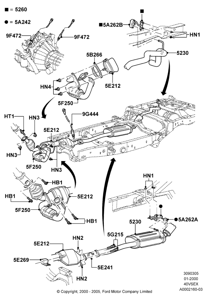 Exhaust System, 4.0L V6 12V SOHC EFI