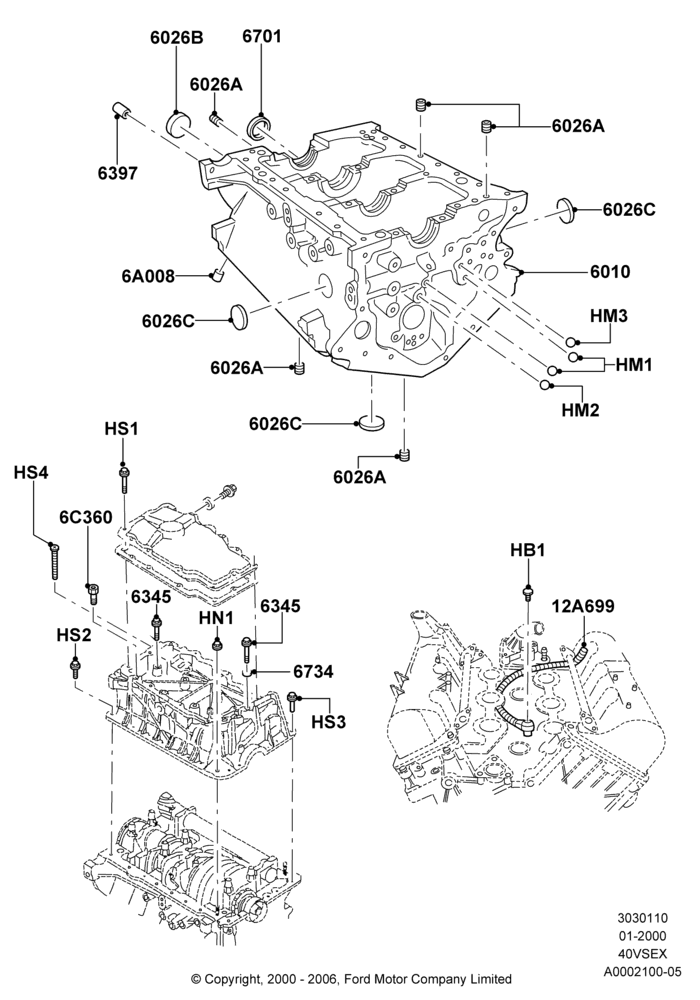 10A - Cylinder Block and Plugs, 4.0L V6 12V SOHC EFI; 31/JAN/2000-30/JUN/2005