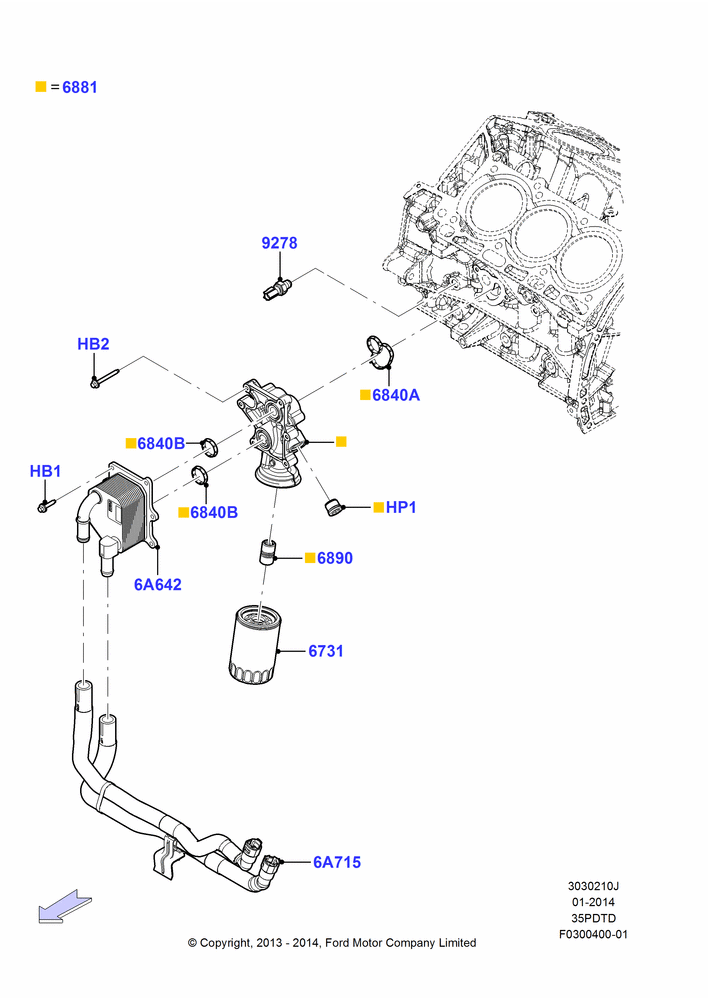 10J - Oil Cooler and Filter, 3.5L DOHC T/C V6 Gas, Police Version; 02/DEC/2013-03/MAR/2019