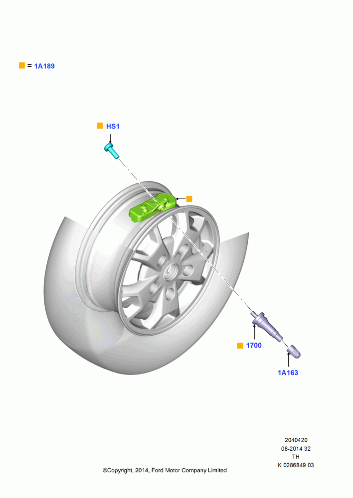 20 - Tire Pressure Monitor System, With 4 Wheel Tire Pressure Sensors; 21/APR/2014