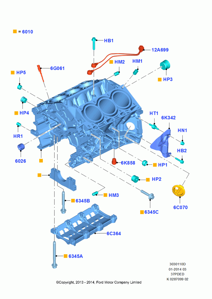 10D - Cylinder Block and Plugs, 3.7L 4V PFI V6 NA Gas; 21/APR/2014