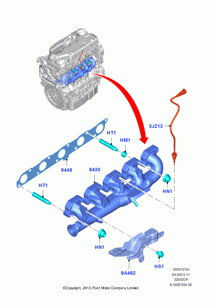 25D - Exhaust Manifold, 3.2L Duratorq-TDCi (200PS) - Puma; 21/APR/2014