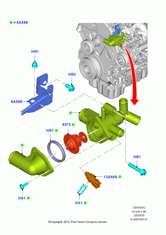 20C - Thermostat/Housing & Related Parts, 3.2L Duratorq-TDCi (200PS) - Puma; 21/APR/2014