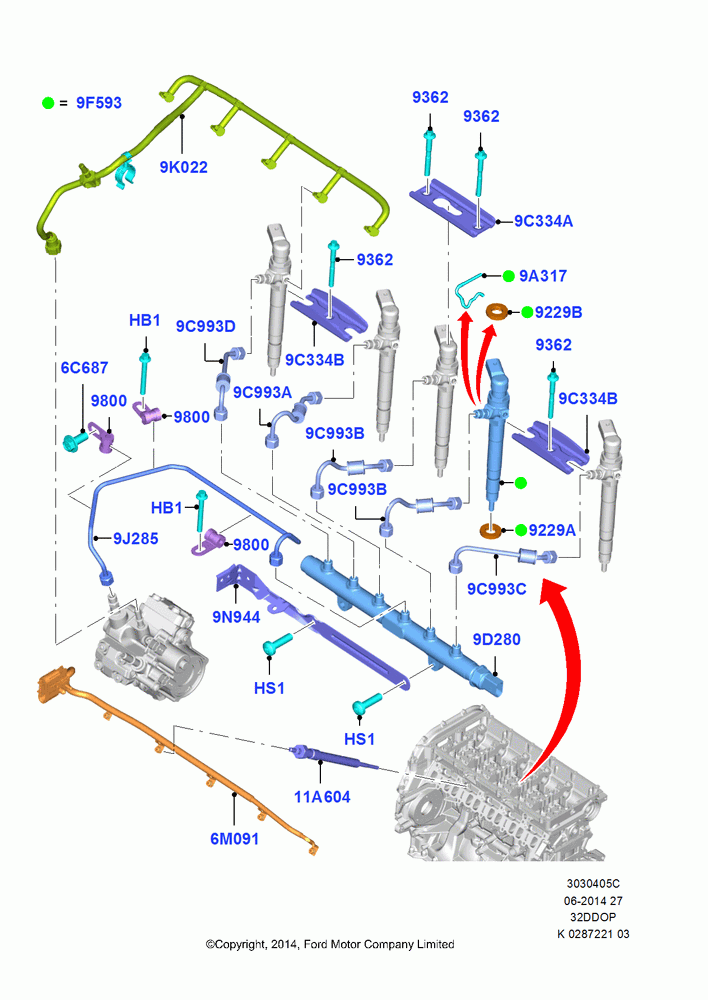 05C - Fuel Injectors and Pipes, 3.2L Duratorq-TDCi (200PS) - Puma; 21/APR/2014