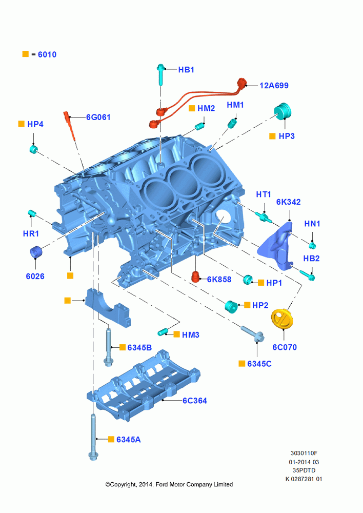10F - Cylinder Block and Plugs, 3.5L V6 GTDI; 21/APR/2014