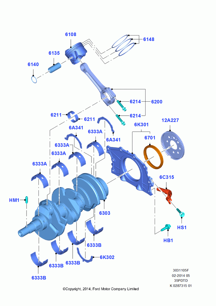 05F - Crankshaft/Pistons and Bearings, 3.5L V6 GTDI; 21/APR/2014