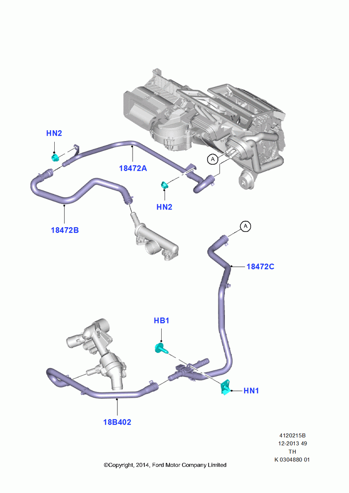 15B - Heater Hoses, 3.5L V6 GTDI, Less Heater/Air Con Prep Pack, Less Rear Compartment Heating, Less Rear Seat Climate Control; 21/APR/2014-21/OCT/2019