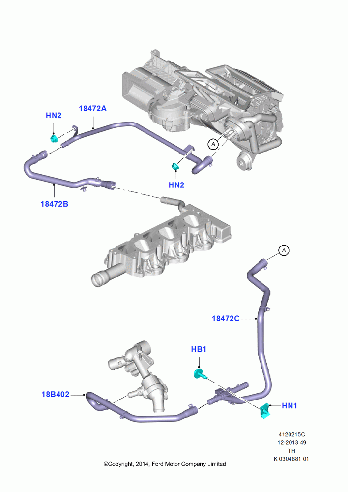 15C - Heater Hoses, 3.7L 4V PFI V6 NA Gas, Less Heater/Air Con Prep Pack, Less Rear Compartment Heating, Less Rear Seat Climate Control; 21/APR/2014-21/OCT/2019