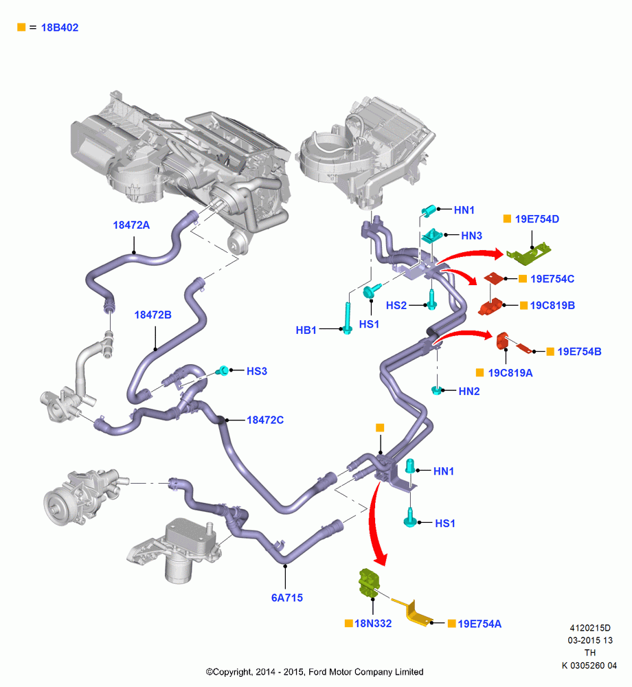 15D - Heater Hoses, 3.2L Duratorq-TDCi (200PS) - Puma, With Rear Compartment Heating; 21/APR/2014-21/OCT/2019