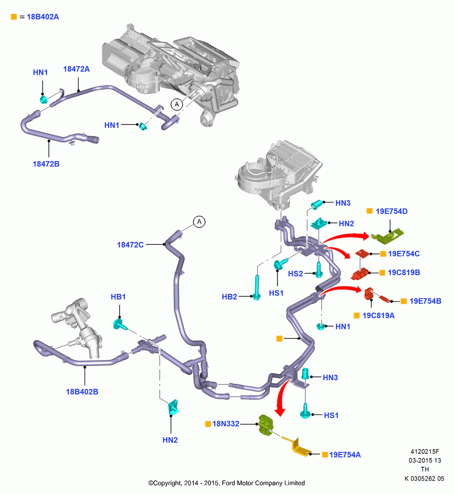 15F - Heater Hoses, 3.7L 4V PFI V6 NA Gas, 3.5L V6 GTDI, With Rear Seat Climate Control; 21/APR/2014-21/OCT/2019
