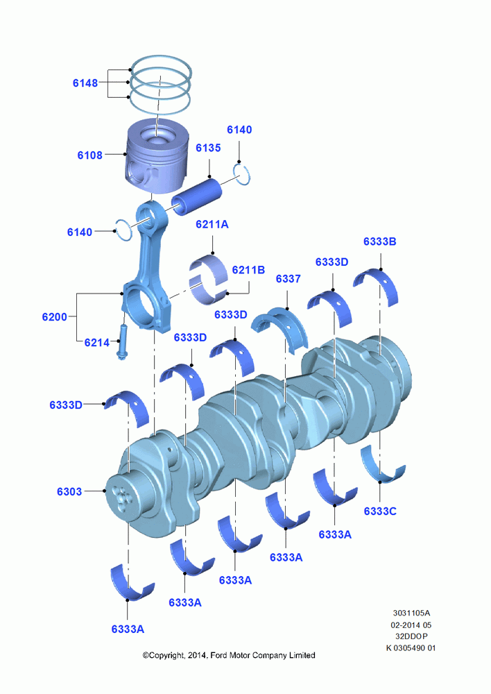05A - Crankshaft/Pistons and Bearings, 3.2L Duratorq-TDCi (200PS) - Puma; 21/APR/2014
