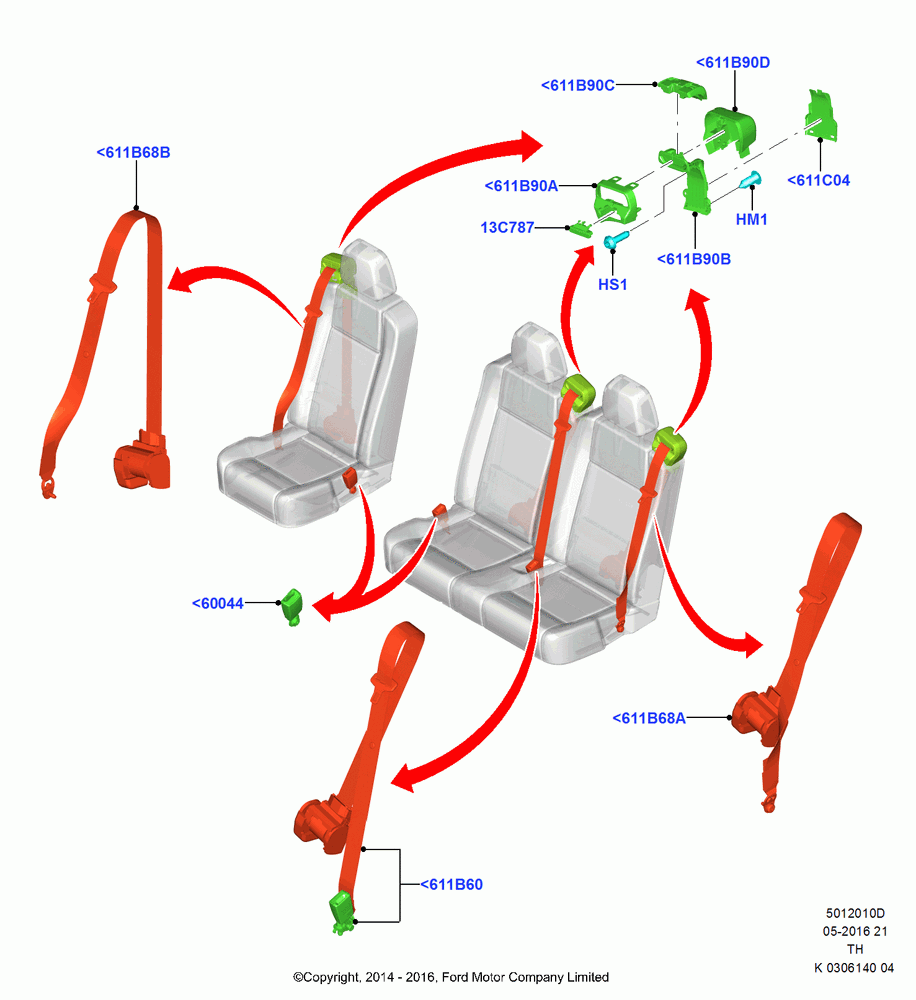 10D - Rear Seat Belts, Bus (M2), With 3rd Row Single/Double Seat; 05/MAY/2014