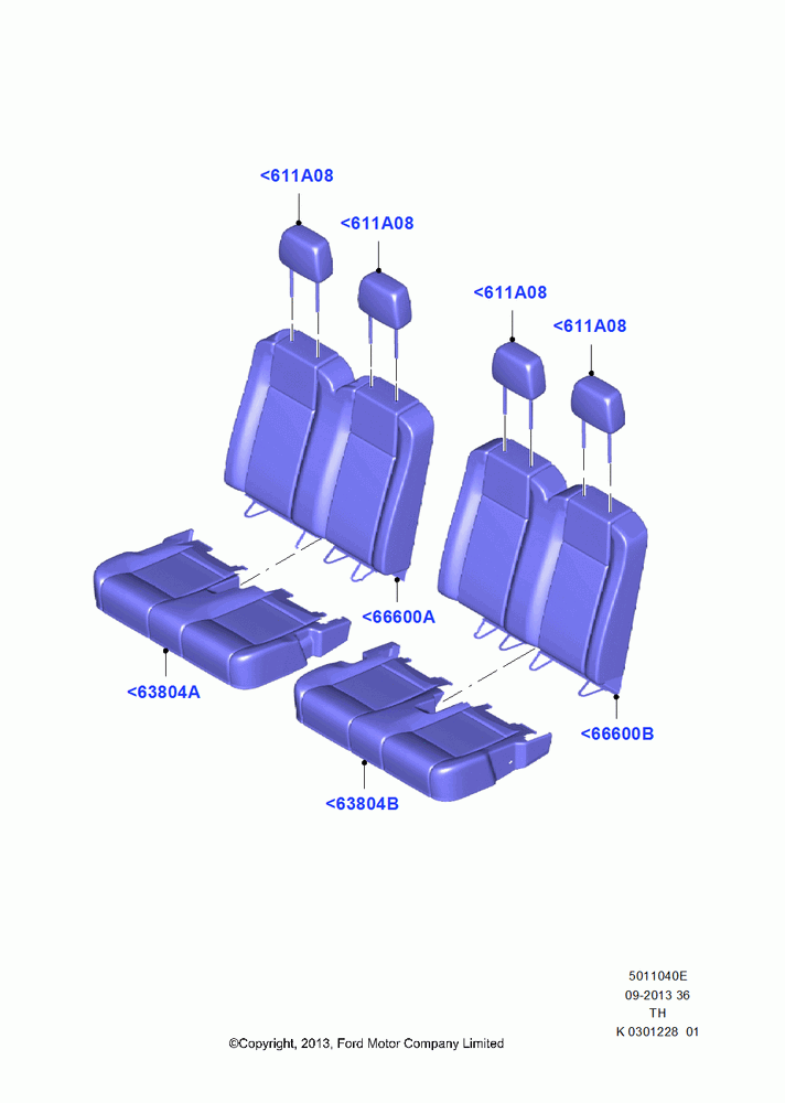 40E - Rear Seat Covers, Less Fifth Row Seating, With 4th Row Bench Seat (4 Pass.), With 5th Row Bench Seat, Fifth Row Double/Double Seat; 05/MAY/2014