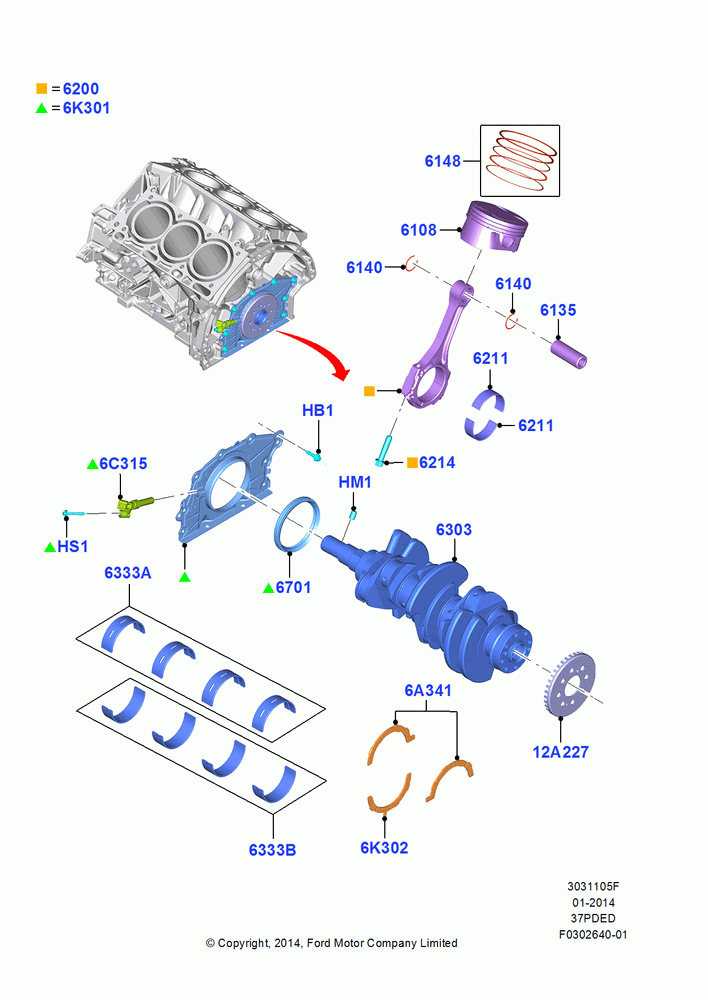 05F - Crankshaft/Pistons and Bearings, 3.7L 4V PFI V6 NA Gas; 18/AUG/2014