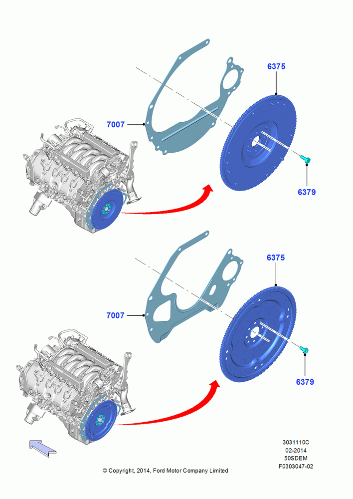 10C - Flywheel, MOD 5.0L-4V DOHC SEFI NA; 18/AUG/2014-02/OCT/2017