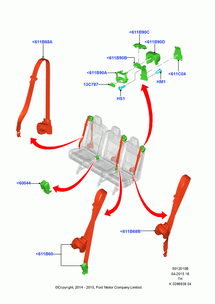 10B - Rear Seat Belts, Bus (M2), With Second Row Triple Wide Seat; 05/MAY/2014
