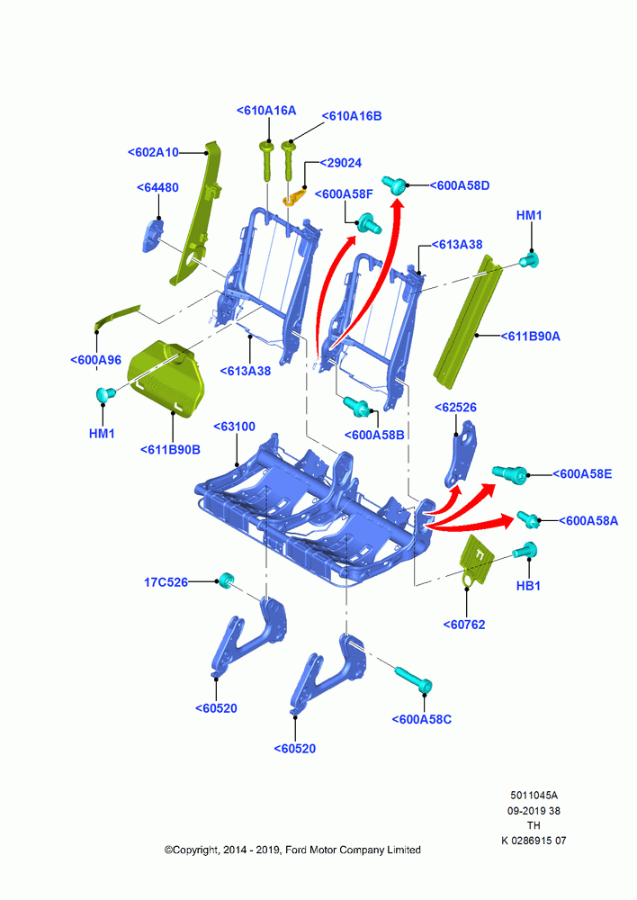 45A - Rear Seat Frame, Second Row Dual Seat; 05/MAY/2014