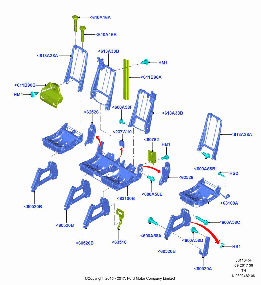 45F - Rear Seat Frame, With 5th Row Bench Seat; 05/MAY/2014