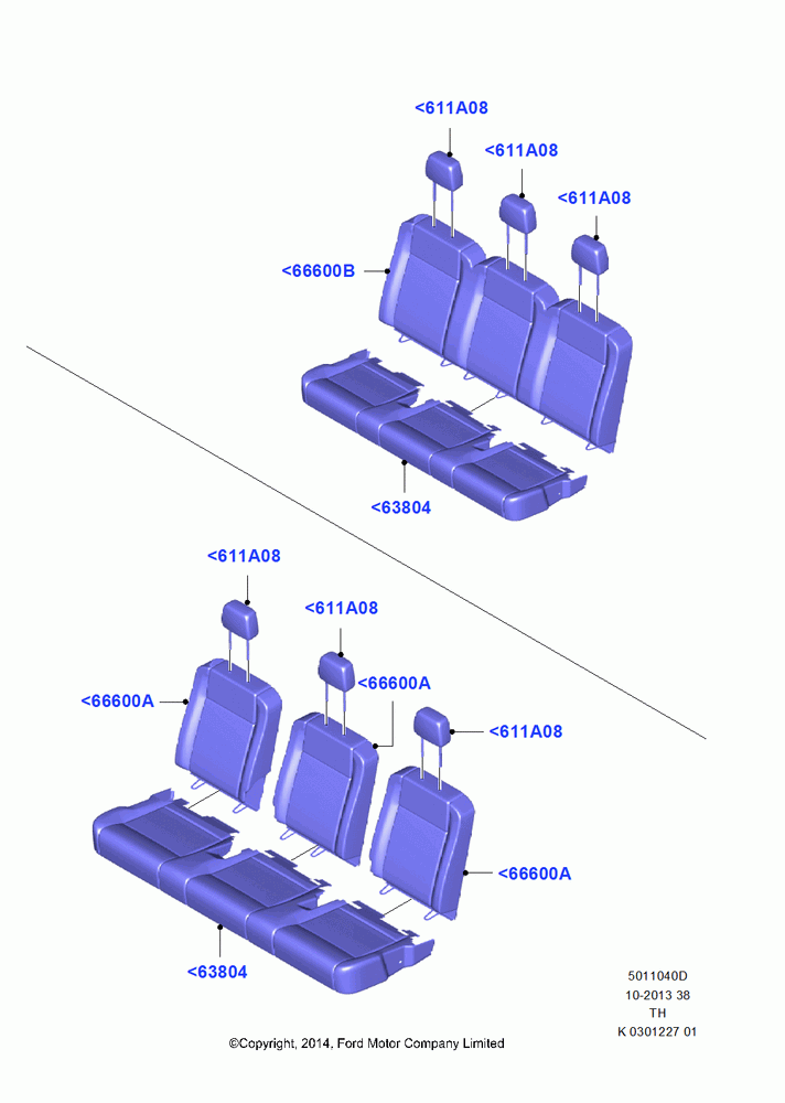 40D - Rear Seat Covers, Less 3rd Row Rear Seat, Less 4th Row Rear Seat, With 3rd Row Single/Double Seat, With 4th Row Bench Seat (3 Pass.), Third Row Triple Wide Seat; 05/MAY/2014