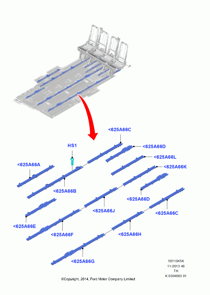 45K - Rear Seat Frame, 15 Seat Configuration - High Level, All Long Series, Bus (M2), All Extended Frame Series, With 14 Seat Configuration, Seat Track Support; 05/MAY/2014