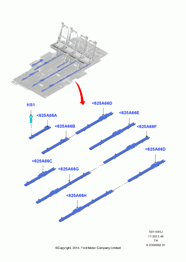 45J - Rear Seat Frame, With 12 Seat Configuration, All Long Series, Bus (M2), Seat Track Support; 05/MAY/2014