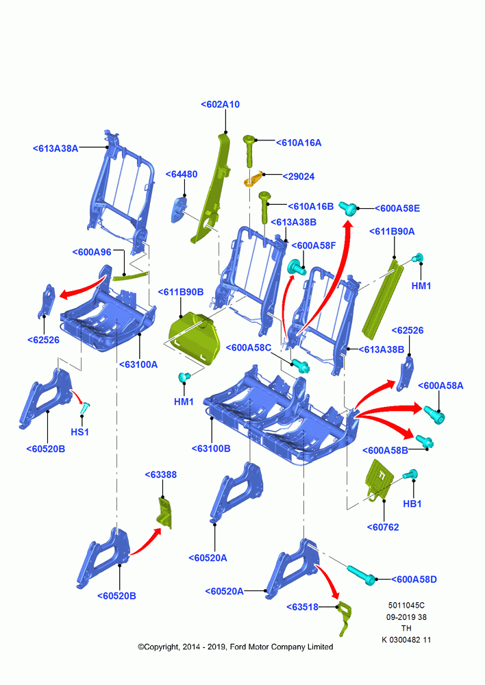 45C - Rear Seat Frame, With 3rd Row Single/Double Seat; 05/MAY/2014