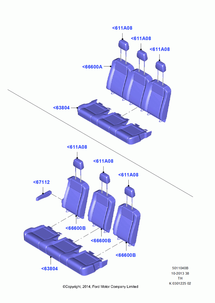 40B - Rear Seat Covers, With 2nd Row Narrow Triple Seat, With Second Row Triple Wide Seat; 05/MAY/2014