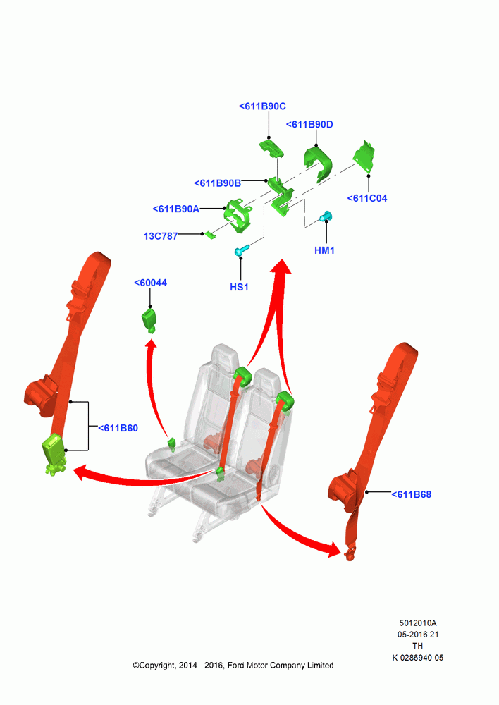 10A - Rear Seat Belts, Bus (M2), Second Row Dual Seat; 05/MAY/2014