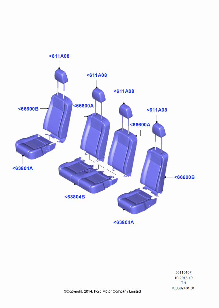40F - Rear Seat Covers, With 5th Row Bench Seat; 05/MAY/2014
