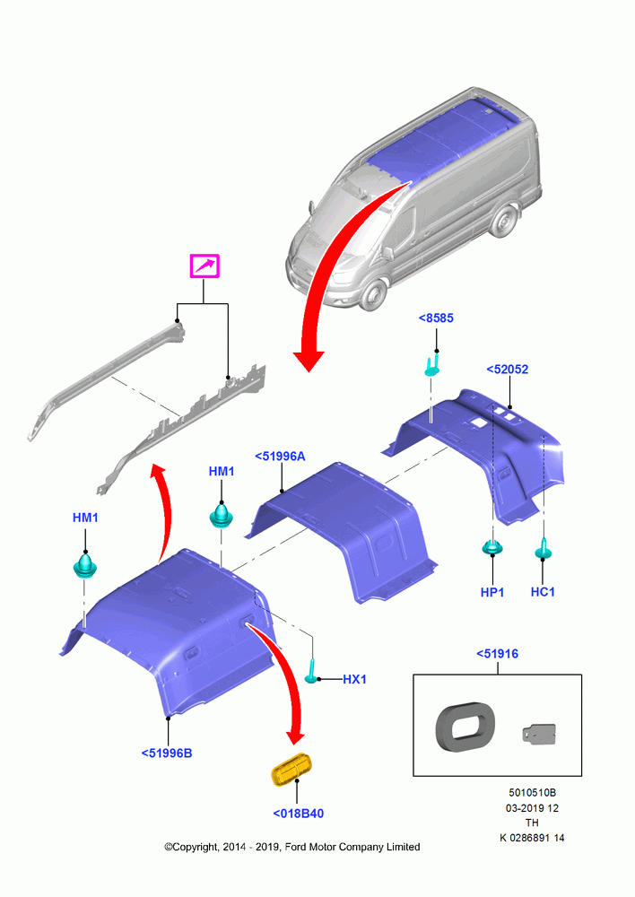 10B - Headlining and Sun Visors, Bus (M2), Regular Cargo Van, Centre And Rear; 05/MAY/2014-21/OCT/2019