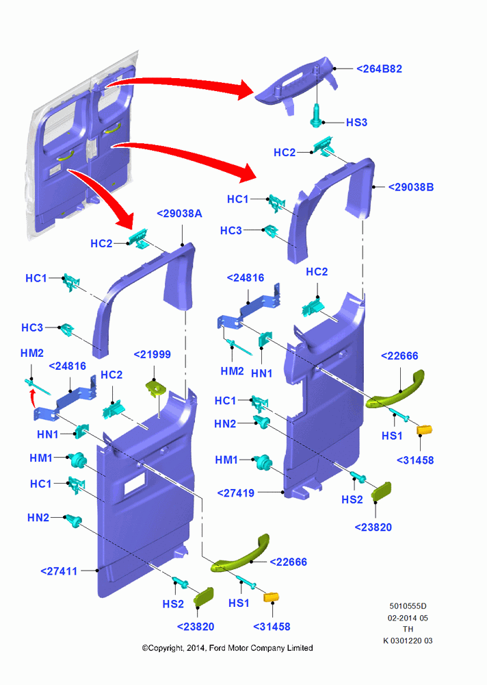 55D - Sliding Door Trim Panels, Side/Rear Door Trim Panel-Level 2, With RH Hinged Side Load Door; 09/JUN/2014