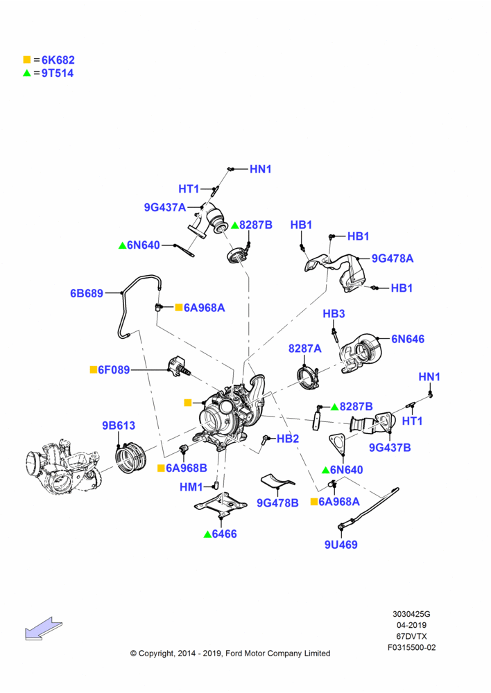 25G - Turbocharger, Ford 550 Series, Narrow Frame (Chassis Cab), 6.7L 4V V8 T/C Diesel, Ford 350 Series, Ford 450 Series; 17/MAR/2014-05/JUL/2016
