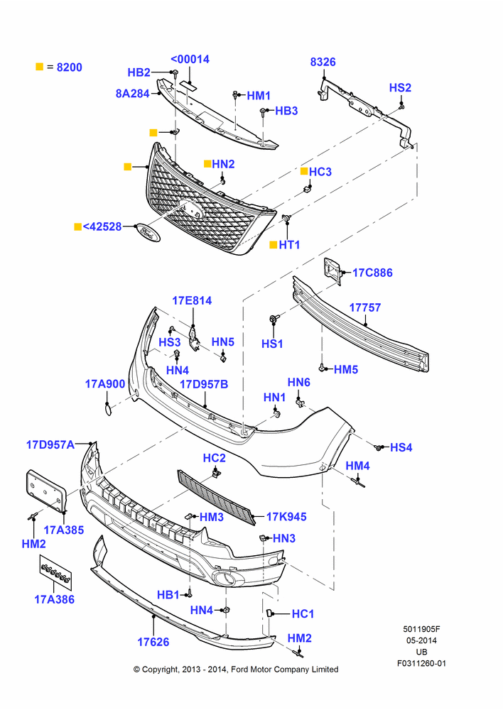 05F - Radiator Grille and Front Bumper, 3.5L DOHC T/C V6 Gas, Police Version; 02/DEC/2013-04/MAY/2015