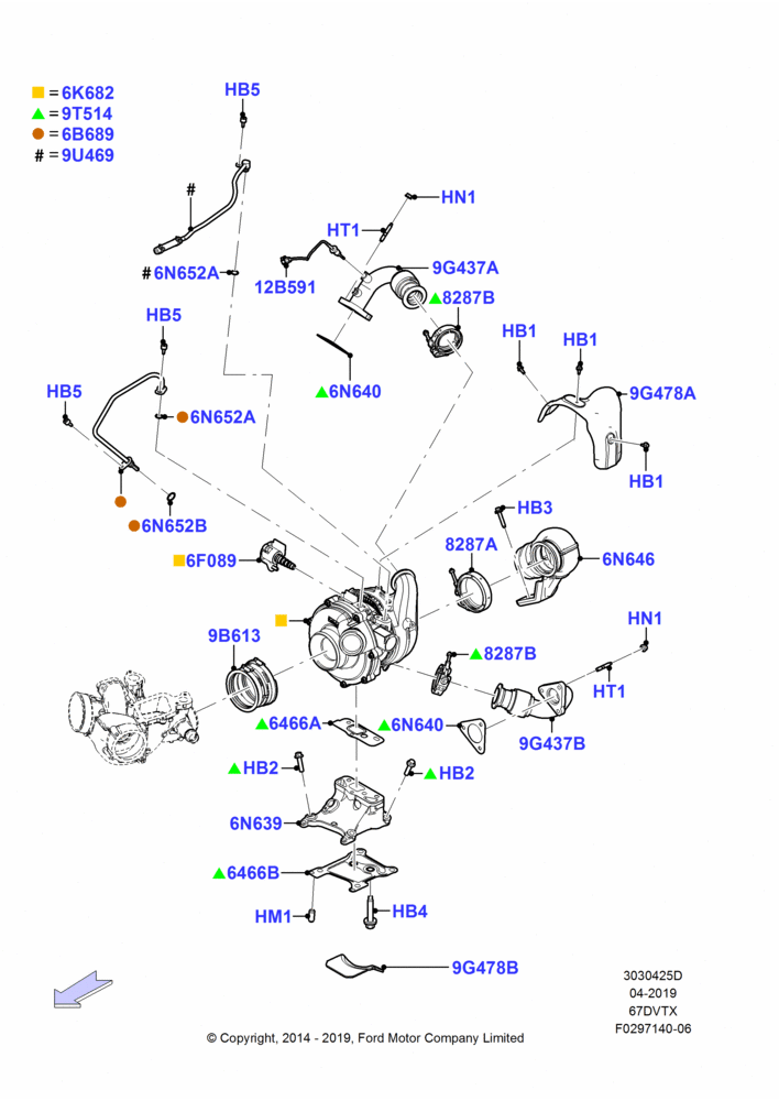25D - Turbocharger, Wide Frame (Pickup), 6.7L 4V V8 T/C Diesel, Ford 250 Series, Ford 350 Series; 17/MAR/2014-01/FEB/2016